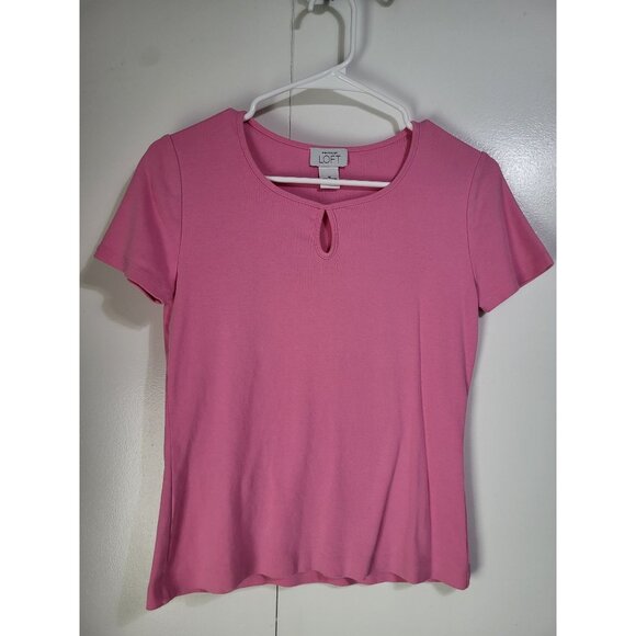 Ann Taylor LOFT Tops - Ann Taylor LOFT Y2K Keyhole Short Sleeve T Shirt Pink Barbie SZ M